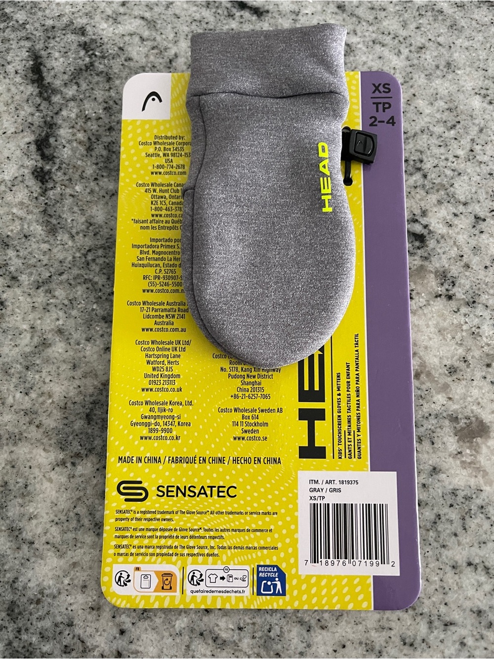 Head Gray Metallic XS kids touchscreen gloves with Neon Yellow Logo xs tp 2-4
